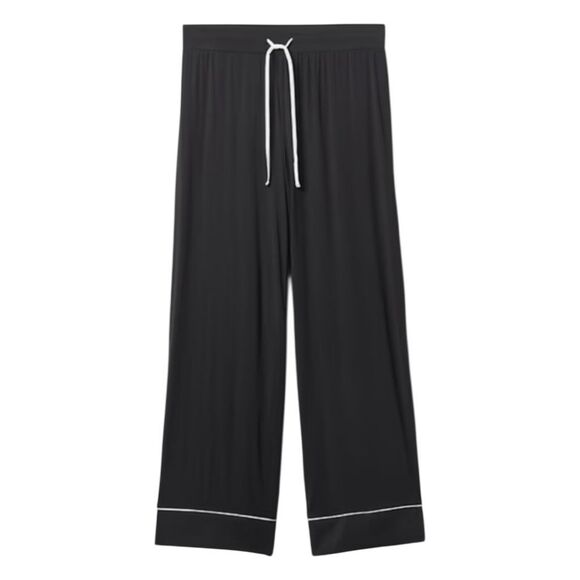 Gap Body Modal Pajama Pants Black Soft Knit White Piping Drawstring S - Picture 2 of 8